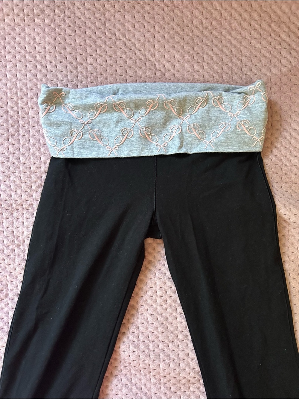 PINK Victoria's Secret Black Leggings with Light Gray Embroidered Waistband